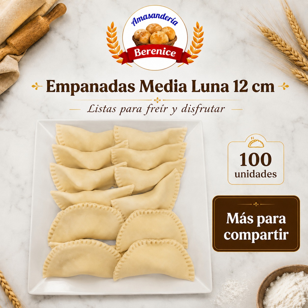 Empanadas para freir 12 cm surtidas en formato de 100 unidades, Masas Berenice en Santiago