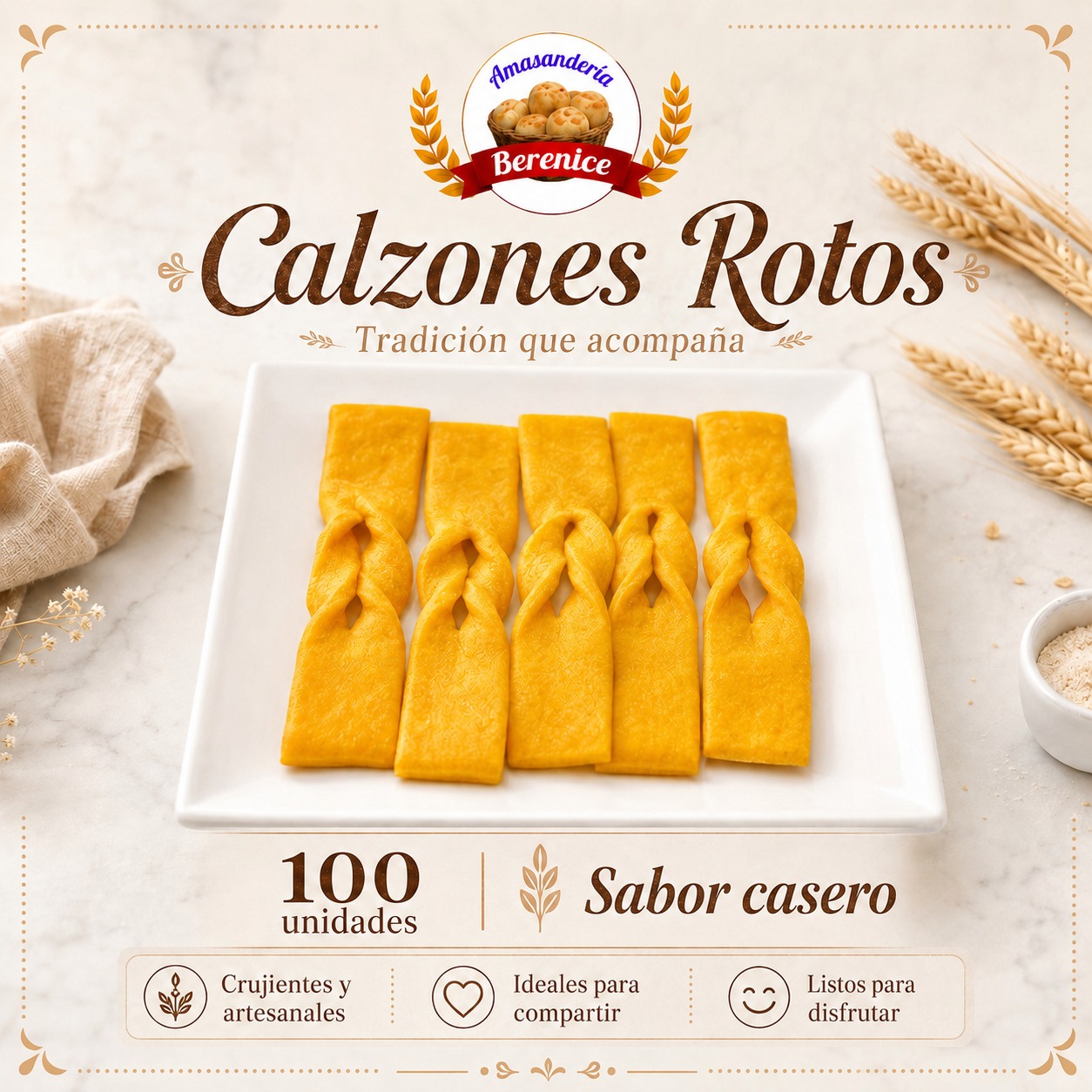 Calzones rotos en formato de 100 unidades, Masas Berenice en Santiago